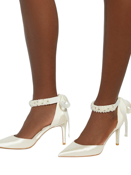 Dune London Corsages Wide Fit Satin Ankle Tie Bridal Shoes, Ivory - view 2, Ivory
