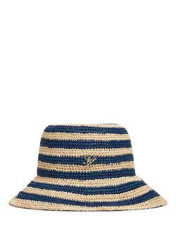Tommy Hilfiger The Script Striped Raffia Bucket Hat, Blue/Multi, Blue/Multi