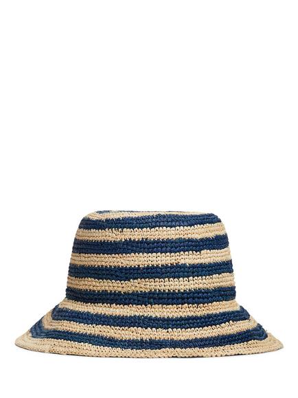 Tommy Hilfiger The Script Striped Raffia Bucket Hat, Blue/Multi - view 2, Blue/Multi