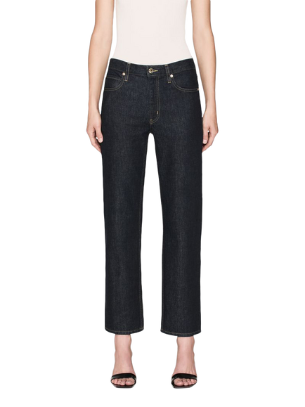 FRAME The Hang Mid Rise Straight Jeans, Dark Blue Rinse, Dark Blue Rinse