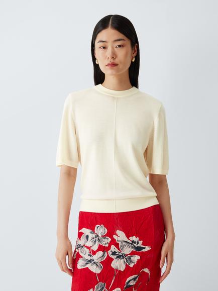 John Lewis Merino Wool Short Sleeve Top, Ecru, Ecru