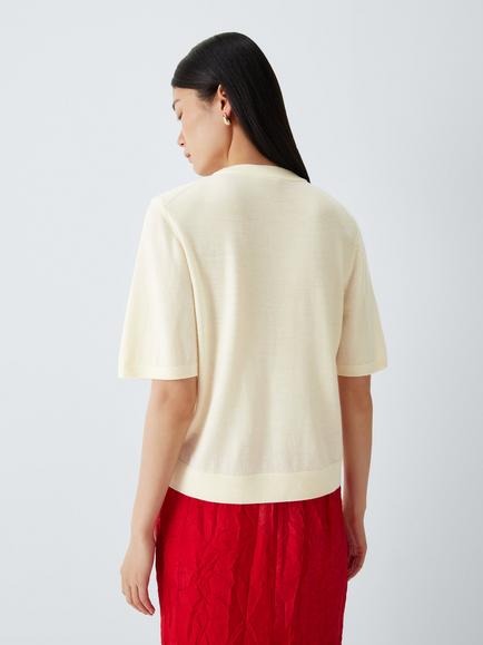 John Lewis Merino Wool Short Sleeve Top, Ecru - view 2, Ecru