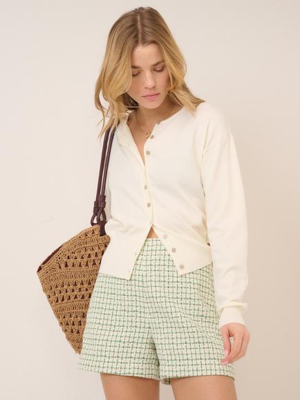 Nobody's Child Petite Louise Boucle Check Shorts, Green/Cream, Green
