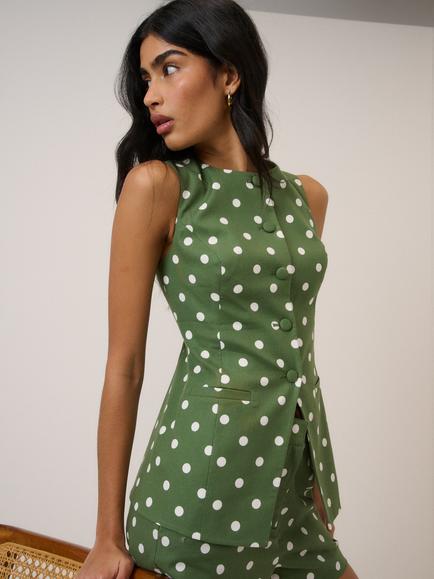Nobody's Child Louise Immy Polka Dot Longline Waistcoat, Green/White - view 2, Green
