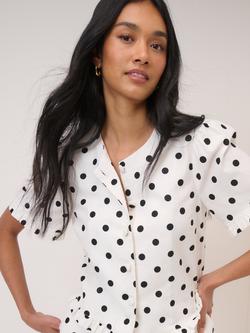Nobody's Child Petite Louise Polka Dot Linen Blend Top, White/Black - view 2, White/Black