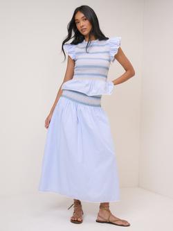 Nobody's Child Petite Louise Ronda Shirred Top, Blue/Multi - view 2, Blue