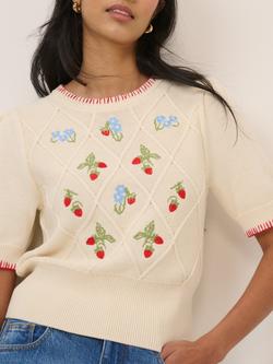 Nobody's Child Strawberry Knit Top, Cream/Multi - view 2, Cream/Multi