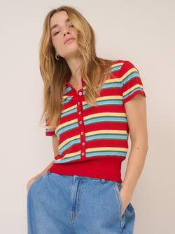 Nobody's Child Stripe Polo Knit Top, Red/Multi, Red/Multi
