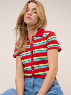 Nobody's Child Stripe Polo Knit Top, Red/Multi - view 2, Red/Multi