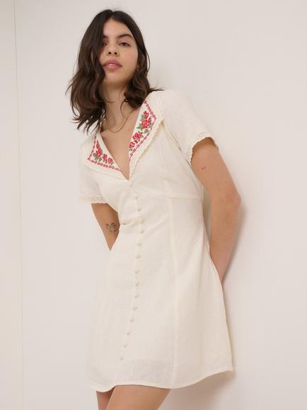 Nobody's Child Louise Lillian Linen Rich Mini Dress, White/Multi - view 2, White
