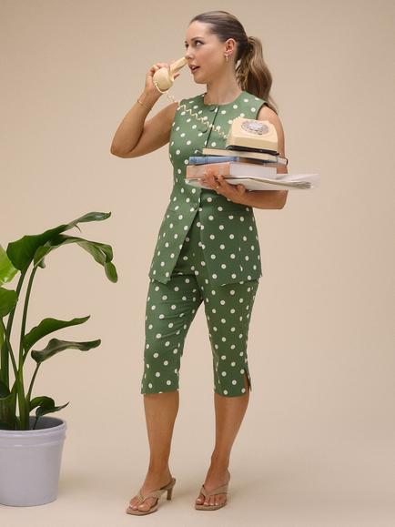 Nobody's Child Louise Polka Dot Capri Trousers, Green/White, Green