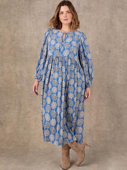 Live Unlimited Floral Puff Sleeve Midi Dress, Blue, Blue