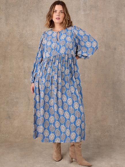 Live Unlimited Floral Puff Sleeve Midi Dress, Blue - view 2, Blue