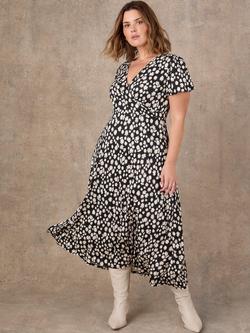 Live Unlimited Petite Ditsy Wrap Front Short Sleeve Midaxi Dress, Black, Black