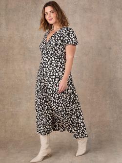 Live Unlimited Petite Ditsy Wrap Front Short Sleeve Midaxi Dress, Black - view 2, Black
