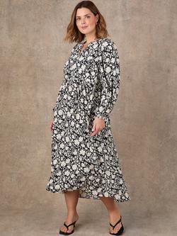 Live Unlimited Tie Detail Floral Midi Dress, Black - view 2, Black