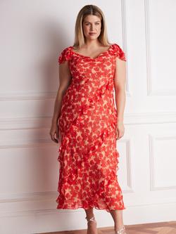 Live Unlimited Floral Ruffle Maxi Dress, Red - view 2, Red