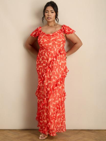 Live Unlimited Floral Ruffle Maxi Dress, Red - view 2, Red