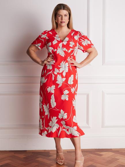 Live Unlimited V-Neck Floral Midi Dress, Red, Red