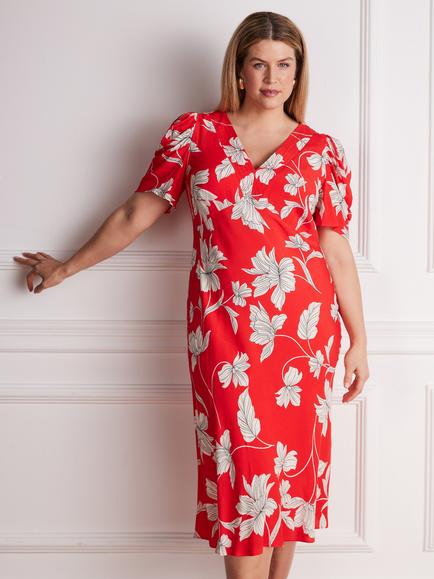 Live Unlimited V-Neck Floral Midi Dress, Red - view 2, Red