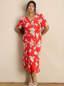 Live Unlimited V-Neck Floral Midi Dress, Red, Red