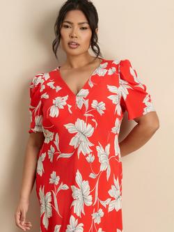 Live Unlimited V-Neck Floral Midi Dress, Red - view 2, Red