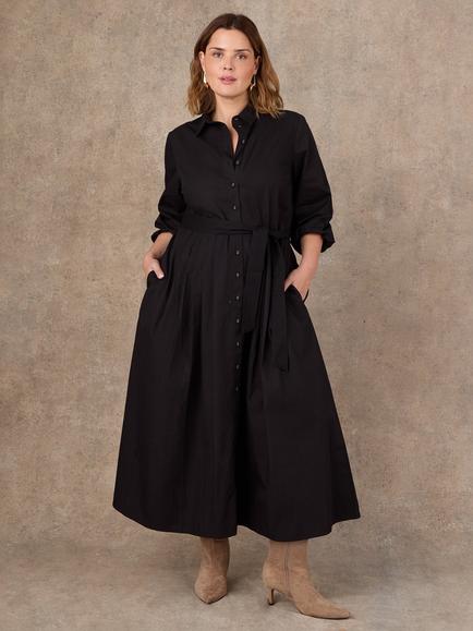Live Unlimited Cotton Poplin Shirt Dress, Black, Black