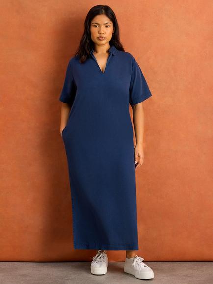 Live Unlimited V-Neck Tunic Midi Dress, Blue - view 2, Blue