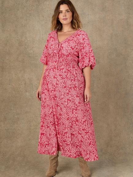 Live Unlimited Ditsy Ruffle Midi Dress, Pink, Pink