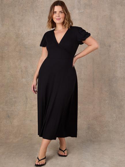 Live Unlimited Wrap Front Short Sleeve Midaxi Dress, Black, Black