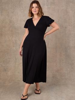 Live Unlimited Petite Wrap Front Short Sleeve Midaxi Dress, Black, Black
