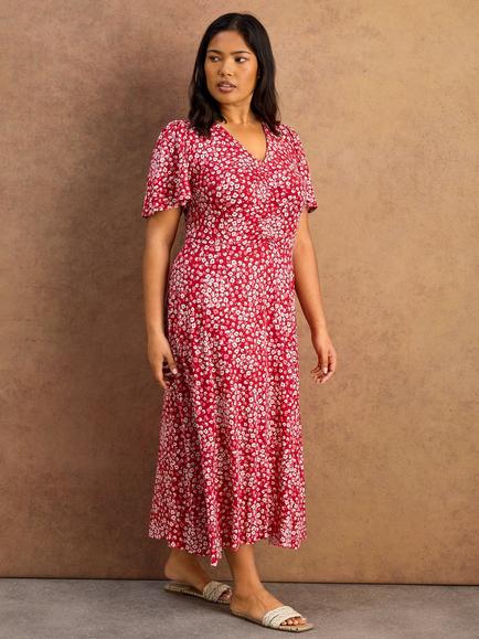 Live Unlimited Ditsy Print Jersey Dress, Red, Red