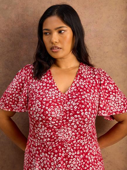 Live Unlimited Ditsy Print Jersey Dress, Red - view 2, Red