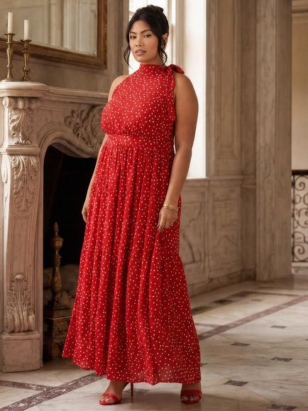 Live Unlimited Polka Dot Maxi Dress, Red, Red