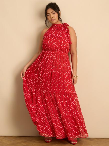 Live Unlimited Polka Dot Maxi Dress, Red - view 2, Red