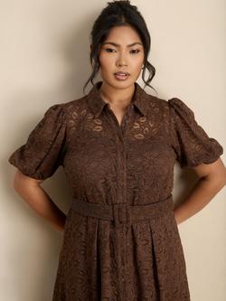 Live Unlimited Belted Lace Shirt Dress - view 2, Brown