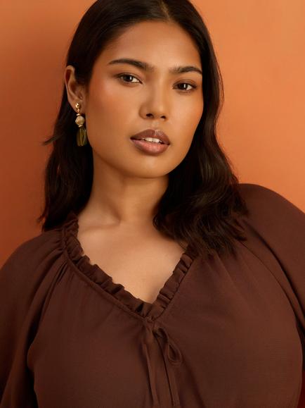 Live Unlimited Ruffle Tie Detail Midi Dress, Brown - view 2, Brown