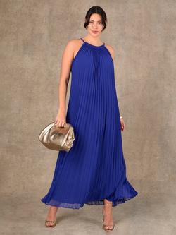 Live Unlimited Halterneck Pleated Maxi Dress, Blue, Blue
