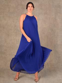 Live Unlimited Halterneck Pleated Maxi Dress, Blue - view 2, Blue