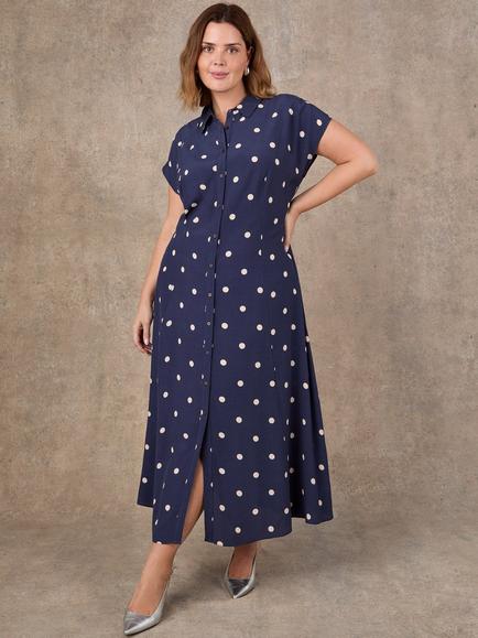 Live Unlimited Petite Polka Dot Shirt Midaxi Dress, Blue