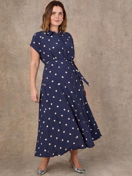 Live Unlimited Petite Polka Dot Shirt Midaxi Dress - view 2, Blue