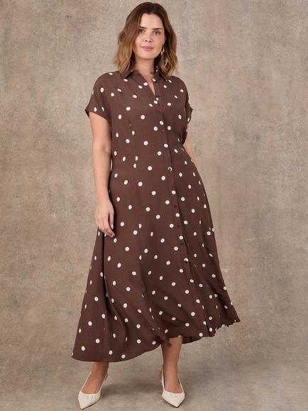 Live Unlimited Petite Polka Dot Shirt Midaxi Dress, Brown