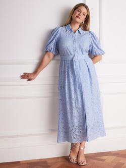 Live Unlimited Belted Lace Shirt Dress, Blue