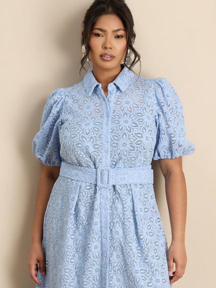 Live Unlimited Belted Lace Shirt Dress - view 2, Blue