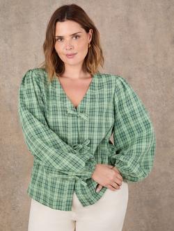 Live Unlimited Check Bow Front Top, Green, Green
