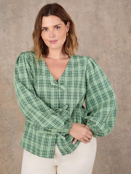 Live Unlimited Check Bow Front Top, Green, Green