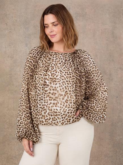 Live Unlimited Animal Print Blouson Sleeve Top, Multi, Multi