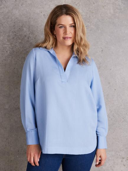 Live Unlimited Collar Neck Long Sleeve Top, Blue - view 2, Blue