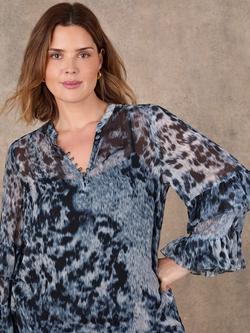 Live Unlimited Abstract Frill Detail Top, Blue - view 2, Blue