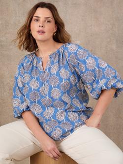 Live Unlimited Button Neck Floral Top, Blue, Blue